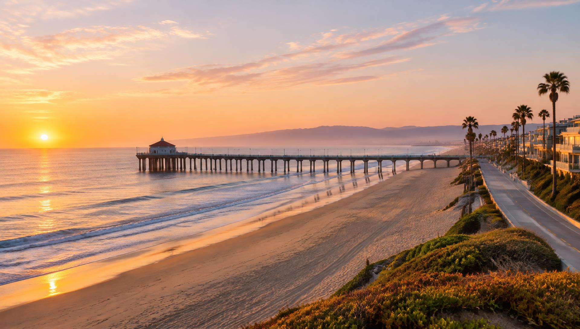 Manhattan Beach pier and the Strand at sunset